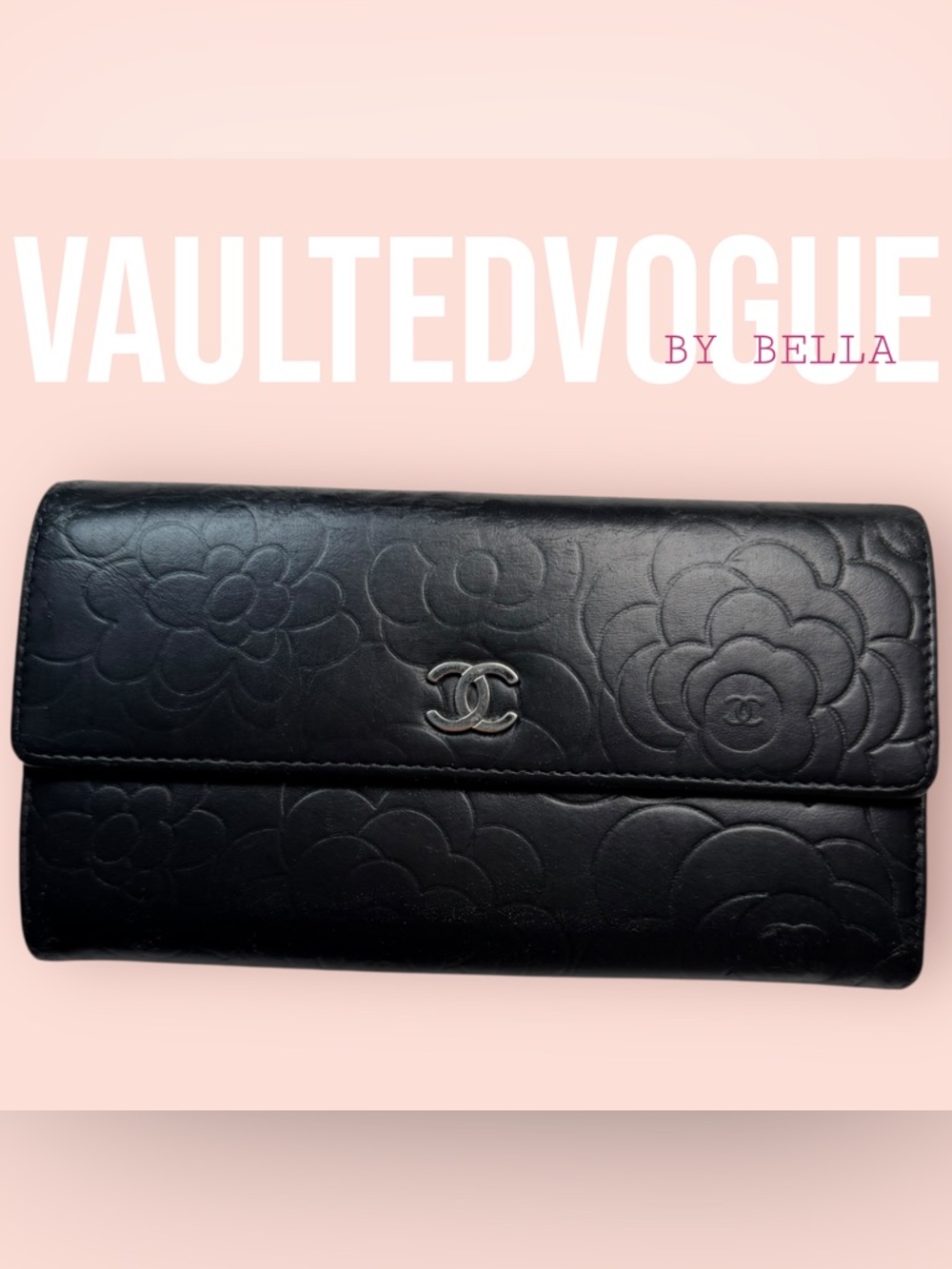 ‼️NOW AVAILABLE‼️ CHANEL Black Camellia-Embossed Leather Wallet CC Logo